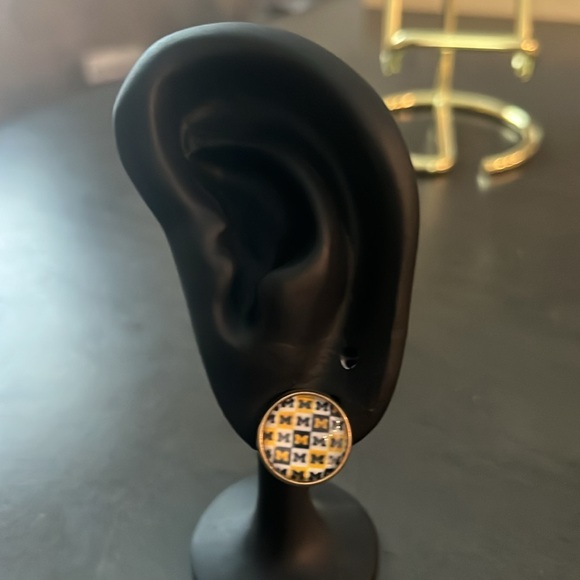 Hand Crafted University of Michigan Gold & Blue Stud Earrings - Picture 2 of 4